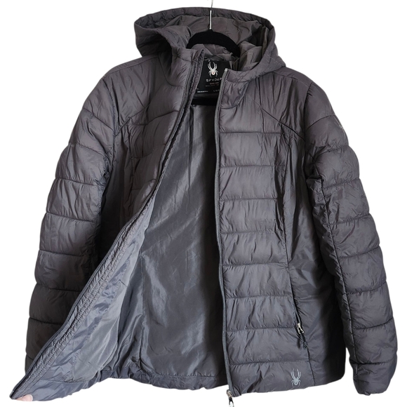 Spyder Dark Gray Puffer Jacket In A Size Large - Picture 2 of 5